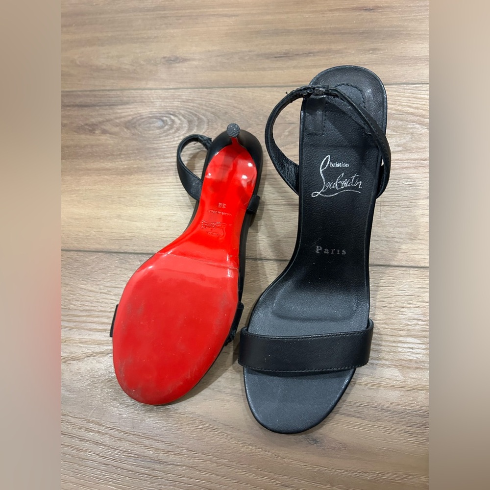 Christian Louboutin Black Leather Sandal with Signature Red Sole